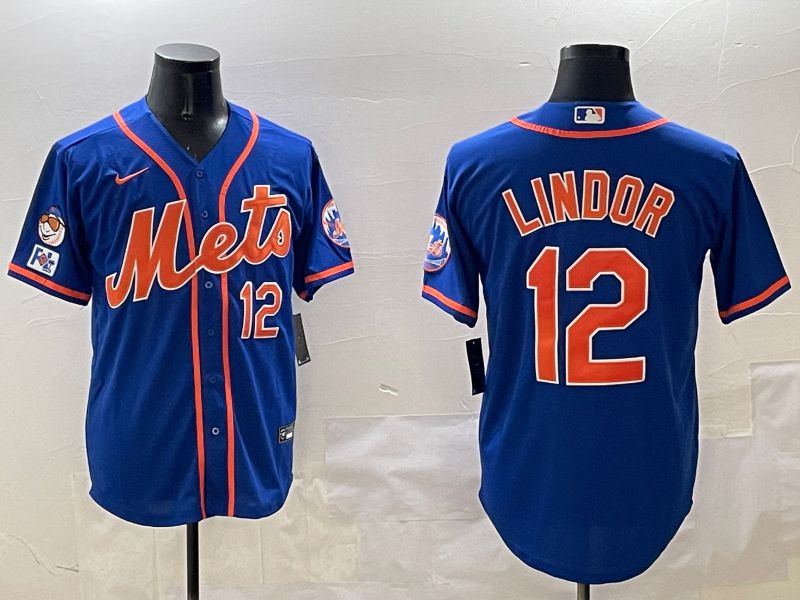 Men New York Mets #12 Lindor Blue Game 2025 Nike MLB Jersey style 8->new york mets->MLB Jersey